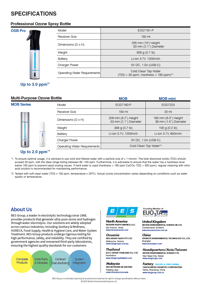 BioSure MOB – Tragbare Ozonwasser-Flasche (EOS7160-P)